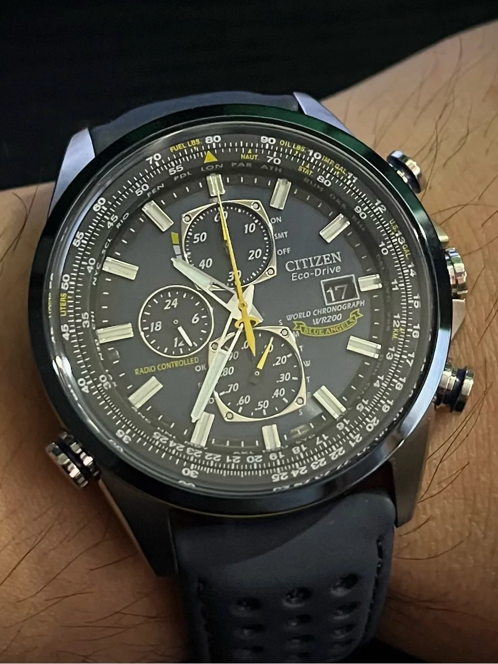 Citizen AT8020-03L Men's Blue Angels World Chronograph A-T Leather Strap Watch